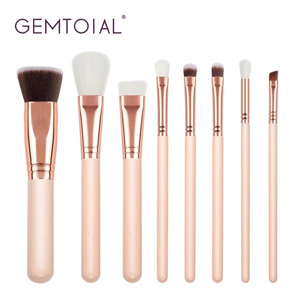 Gemtotal Makeup Brushes Set 8-Pieces Foundation Concealer Kabuki Contour Blush Lip Powder Eyeshadow Synthetic Hair (Pink)