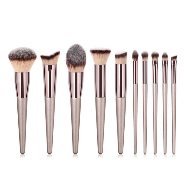 Gemtotal Makeup Brushes Set 10-Pieces Foundation Concealer Contour Kabuki Blush Lip Powder Eyeshadow Eyebrow Synthetic Hair (Champagne gold)