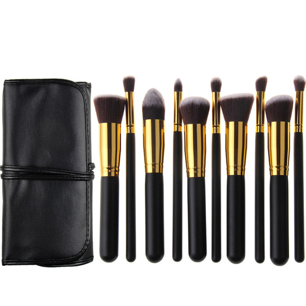 zouyesan Free Shipping 2019 10 Black Gold Black and Silver Makeup Brushes Portable Case with Bag Beauty Set