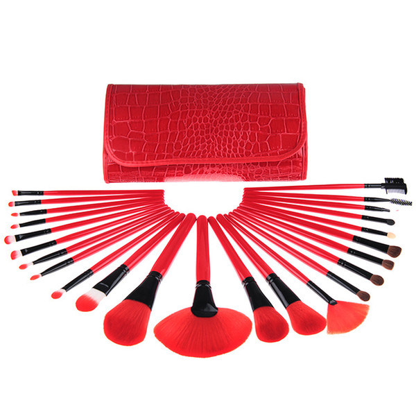 Zouyesan Free Shipping 2019 24 Brushes Set Red Crocodile Pattern Red Makeup Brush Handle Makeup Brush Beauty Tool Set/Accessories