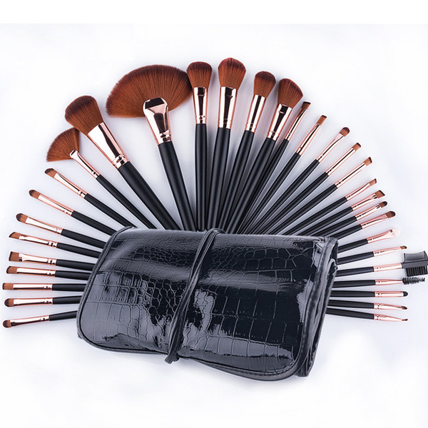 zouyesan Free Shipping 2018 32 makeup brush set black crocodile pattern makeup brush professional beauty kit