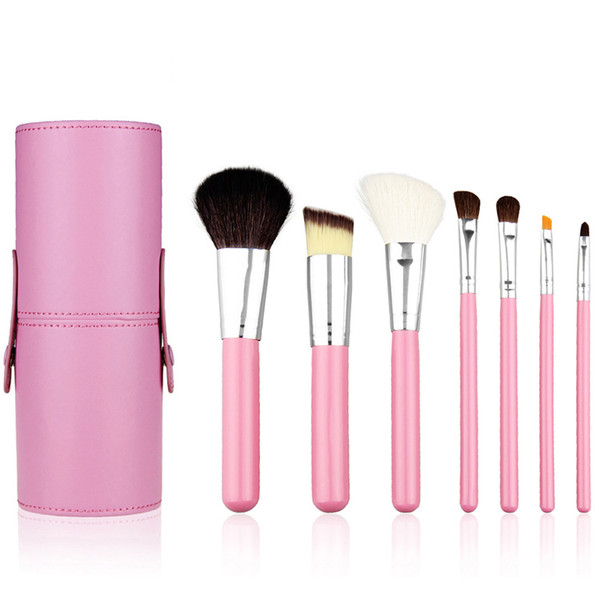 zouyesan Free Shipping 2018 7 wool barreled cylinder makeup brush Travel portable animal hair beauty makeup kit