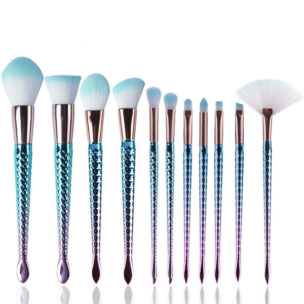 Zouyesan Free Shipping 2019 11 Mermaid Plating Gradient Blue Professional Makeup Brush Makeup Artist Makeup Tools Health & Beauty Wholesale