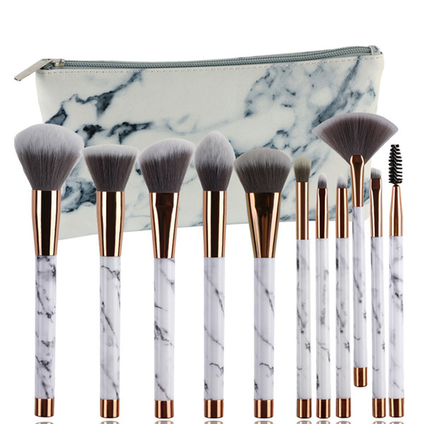 Zouyesan free delivery 2018 11 marble beauty makeup brush wooden handle makeup makeup beauty tools set