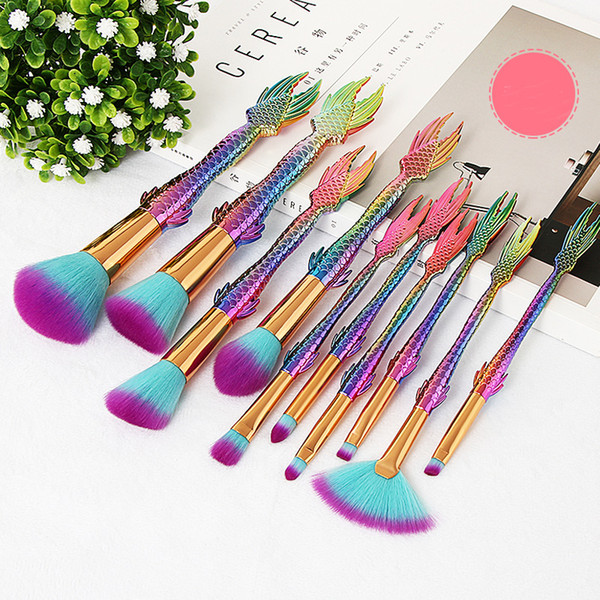 Zouyesan Free Shipping 2018 Rainbow Fishtail Beauty Kit 10 Mermaid Makeup Brush