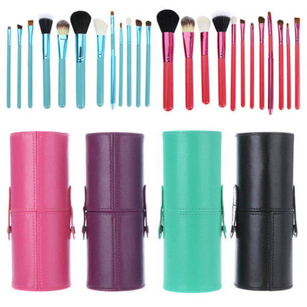 AmazonHot selling colorful Beauty Tools professional private label holder 12pcs makeup brush set pinceaux de maquillage with round PU case