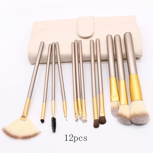 yilanjiaren Fan shaped Foundation Eye Blush brush 12pcs Professional makeUp Brush Tools Cosmetic Facial Makeup Brushes Set Kit With PU bags