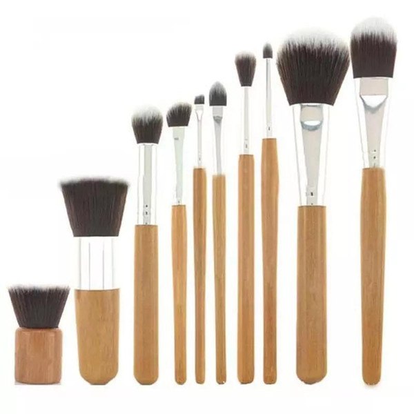 10 pcs Professional Bamboo Handle Makeup Brushes Kit Premium Synthetic Kabuki Foundation Blending Blush Makeup Brush set cosmetics tools