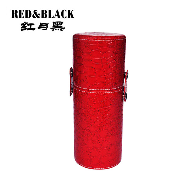 Red&black Charming Brush Holder Empty Portable Make Up Brushes Case Round Pen Organizer Cosmetic Tool Pu Leather Cup Container