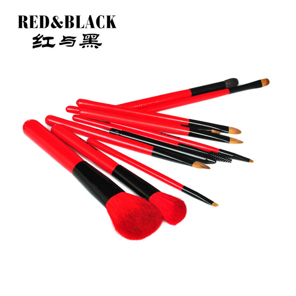 Red&Black 12 Brushes set with red bag&handle Professional Makeup Brushes Cosmetic Makeup tools beauty brushes