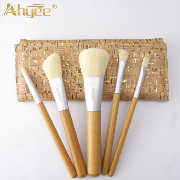 2018 New Arrival Ahyee 5Pcs Makeup Brush Kits Beauty Tool Creative Design Beech Makeup Brus Set With Brush Bag For Beginning Learners