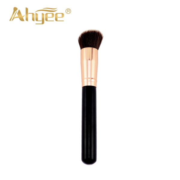 New Rose Golden Angled Flat Top Contour Wood Handle Brush Blush Blusher Cheek Shadow Blooming Powder Cosmetic Applicator Tool