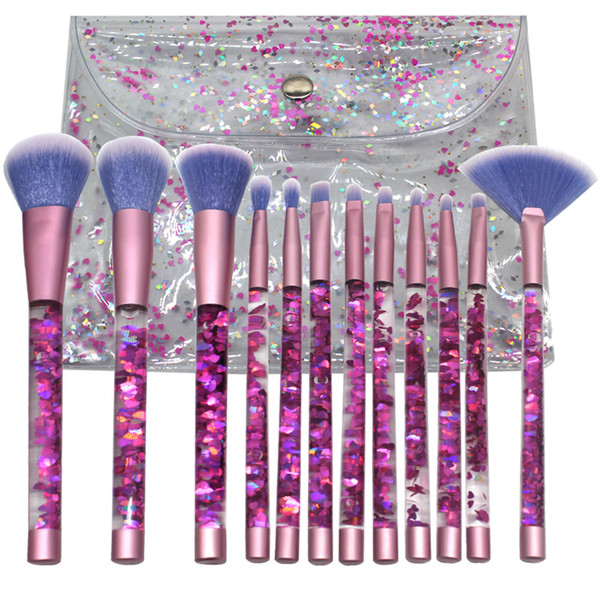 JIEFUXIN 12/7pcs Crystal Makeup Brush sets Glitter Concealer Make up Brush Powder liquid Blusher Shading Eyeshadow Brush