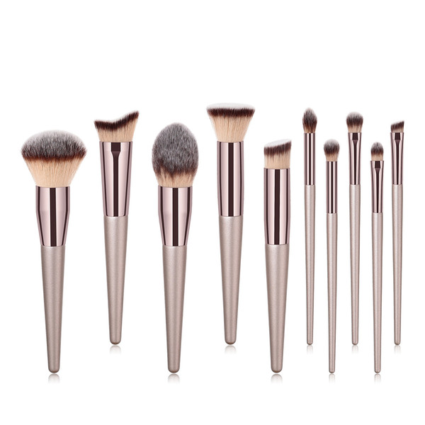 JIEFUXIN New 10pcs Luxury Champagne Gold Makeup Brushes Set Reals Professional Powder Blusher Blender Brush Professional Beauty Tools