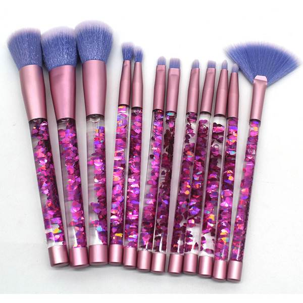 JIEFUXIN 12/7pcs Liquid Glitter Crystal Makeup Brush Set Diamond Professional Highlighter Brushes Concealer Make Up Brush Kwasten