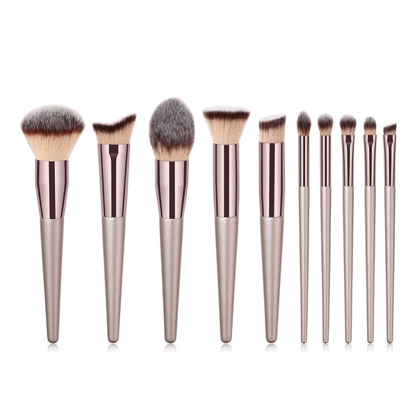 JIEFUXIN 10pcs Full Professional Makeup Brushes Sets & Kits Size Foundation Synthetic Hair Champagne Gold Brushes Pennelli Trucco