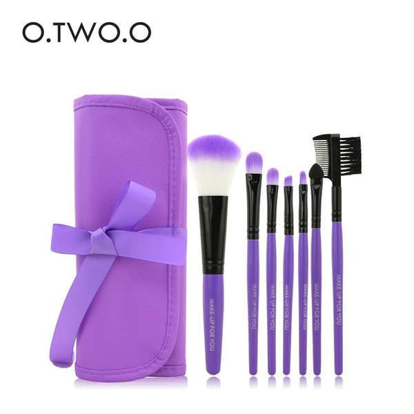 O.TWO.O 7pcs/lot Purple Color Make Up Brushes Set Cosmetics Brush Set Beauty Eye Primer Powder Blush Brush With Pag