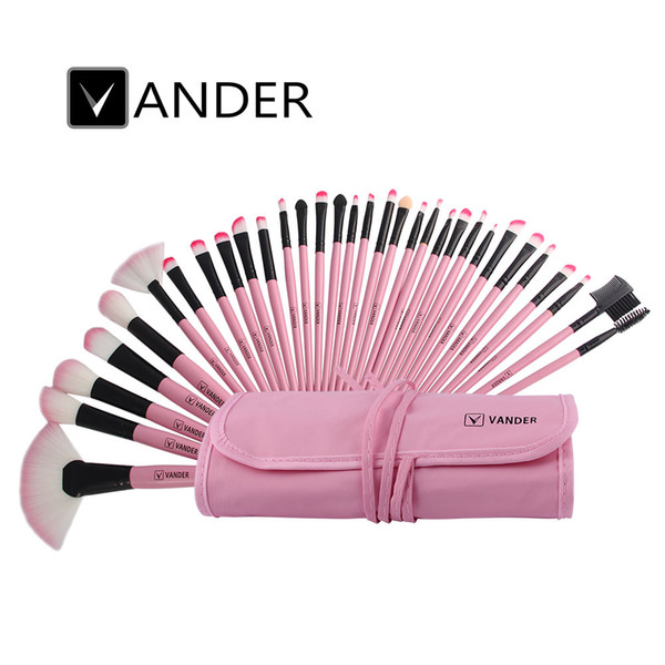 Vander PINK 32PCS Wool Makeup Brush Superior Soft Professional Cosmetic Makeup Brush Set Kit + Pouch Bag USA Store Free Shipping