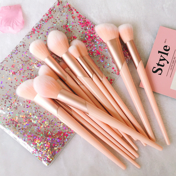 HOT Selling oblique tube heart pink girls 7 pieces/sets makeup brush with bag Powder cosmetic highlight eye shadow dye blush brushes