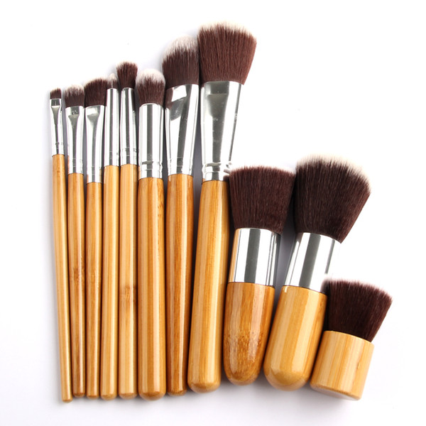 11Pcs/set Bamboo Makeup Brushes Set Foundation Blusher Kabuki Super Soft Eyeshadow EyeLid Eyeliner Makeup Brushes