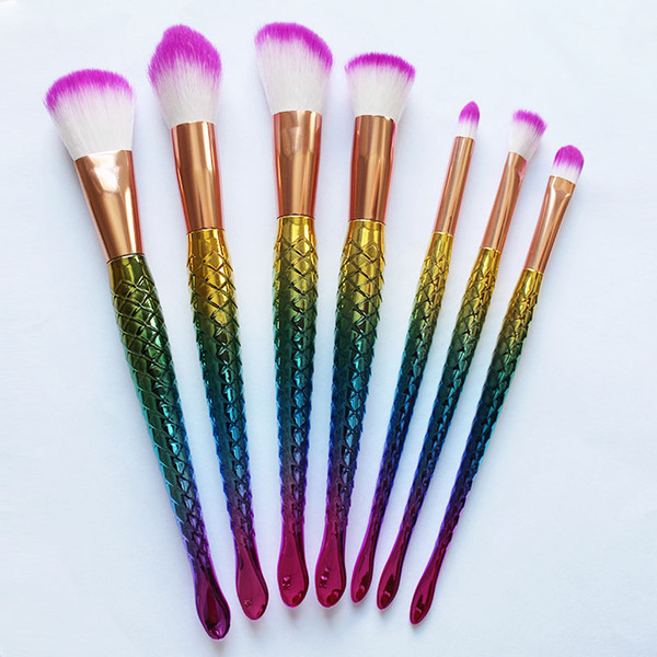 Rainbow Mermaid tail Makeup brush Powder Cream Blush Fish Tail Brush Pro Powder Foundation Make up Brushes prefessional cosmetic tool kit