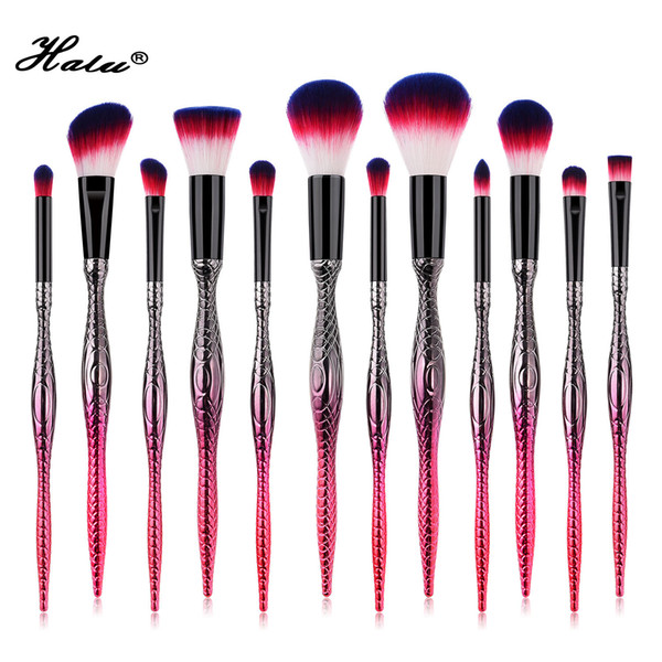 Halu 12pcs Gourd Shape Professional Foundation Makeup Brushes Set Eyeshadow Makeup Brush Concealer Powder Brush Set