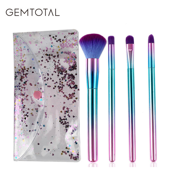 Gemtotal Glitter Makeup Brushes Set 4-Pieces Foundation Concealer Contour Kabuki Blush Lip Eyeshadow Synthetic Hair With Organizer Bag