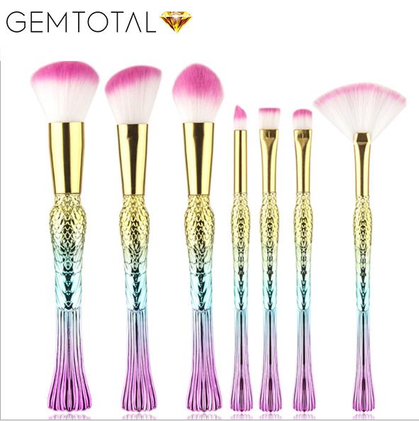 Makeup Brushes Set 7-Pieces Foundation Concealer Kabuki Contour Blush Lip Eyeshadow Synthetic Hair (Rainbow) Free Shipping