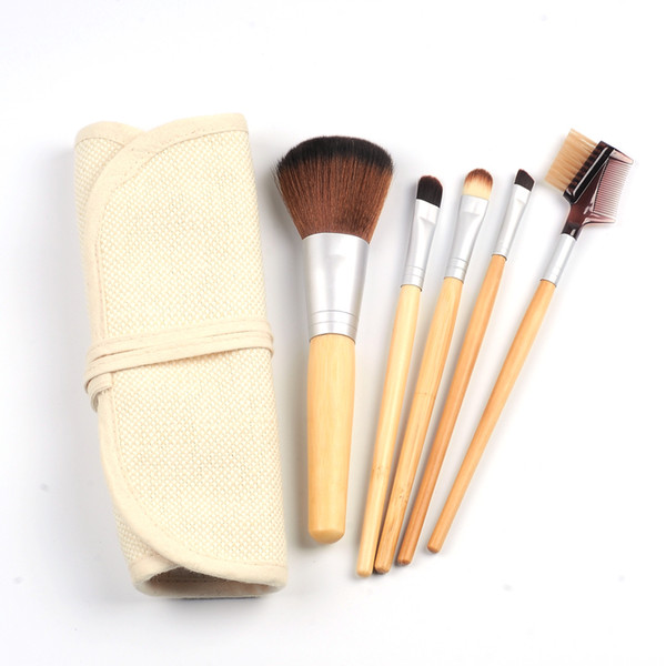 High quality 5 pcs makeup brushes set nature bamboo handle linen bag beauty tools kits maquiagem brochas maquillaje