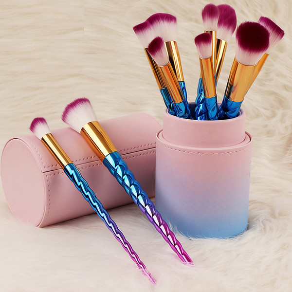 zouyesan Free Shipping 2018 10 gradient color spiral makeup brush pu barrel screw handle makeup brush beauty makeup kit