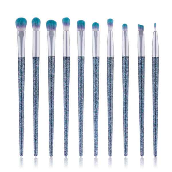 zouyesan Free Shipping 2018 10 crystal quicksand eyeshadow brush pvc laser sequins eye makeup brush set