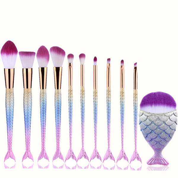 Zouyesan Free Shipping 2019 11 Mermaid Makeup Brush Gradient Fishtail Brush Beauty Tool Set