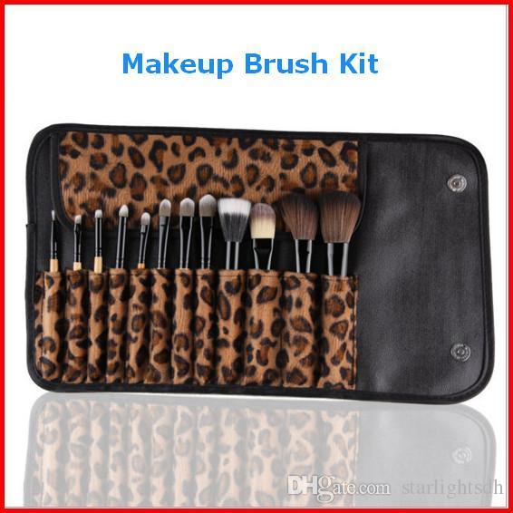 Professional 12 Pcs Makeup Cosmetics Brushes Set Kits with Flower Yellow White leopard Pattern Case bea103