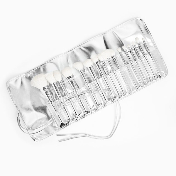 Kylie Jenner Makeup Brushes 16pcs/Set Silver Color Metal Tube Soft Hair Brushes Cosmetics Beauty Tools Toiletry Kit with Bag