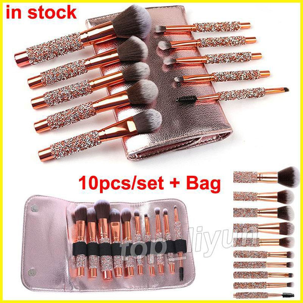 Makeup Brushes 10pcs set Luxury Diamond brush + Bag Foundation Makeup Brush Powder Eye shadow brushes Eyeliner Blush Cosmetic brush kit