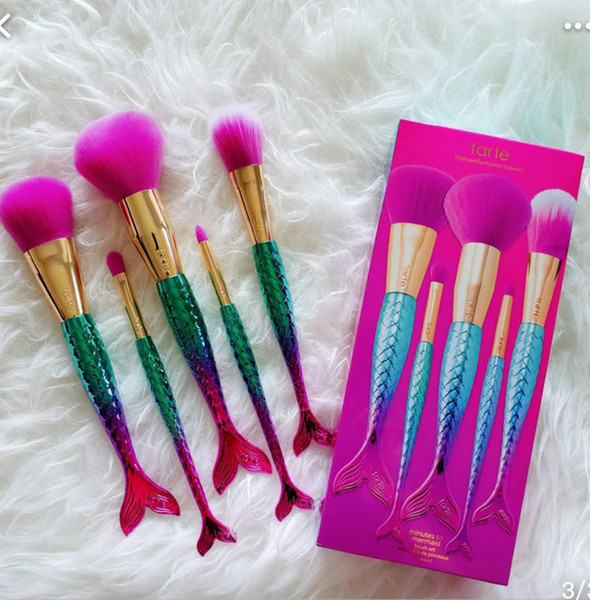 brand Makeup brushes sets cosmetics brush 5 pcs kits bright colors Mermaid make up brush tools Powder Contour brushes DHL free shipping Hot