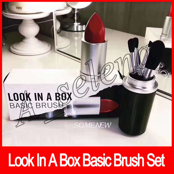 2018 M brand Makeup Look In A box Basic Brush Makeup Brush with Big Lipstick Shape Holder 4pcs makeup brushes set