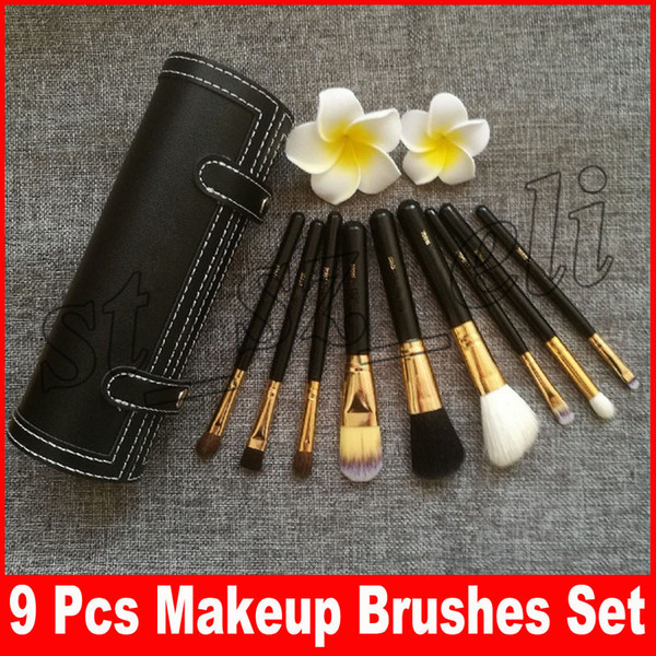 M Brand 9 Pcs Makeup Brushes Set Kit Travel Beauty Professional Wood Handle Foundation Lips Cosmetics Makeup Brush with Holder Cup Case