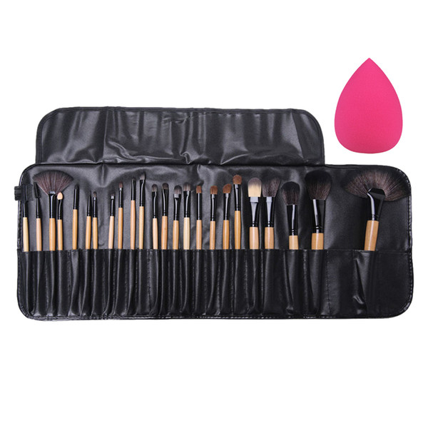 24pcs Professional Make Up Brushes Eyeshadow Eyelash Powder Makeup Brushes Sets Brocha Maquillaje with Bag + Cosmetic Sponge Puff