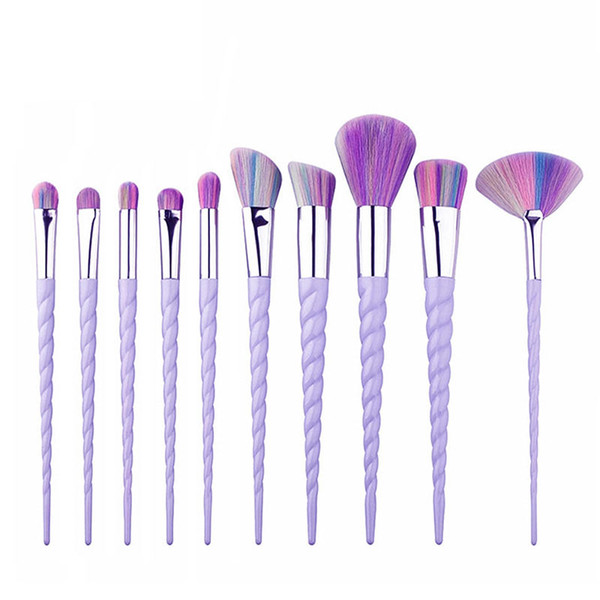 10pcs/set Cheapest Unicorn makeup brush unicorn cosmetic brushes colored nylon makeup set Colorful spiral handle beauty tools