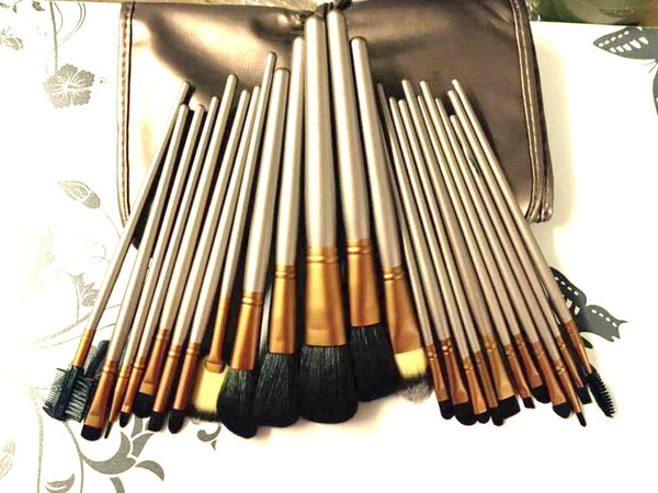 lowest price / High quality new NUDE #3 brown 24Pcs/set Professional makeup brushes with leather pouch