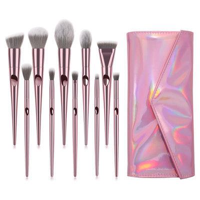 2019 Newest Makeup brush Electroplated Plastic Handle Laser Finger Handle Wet Wild Cosmetic Brush Set with 10 Cosmetic Brushes