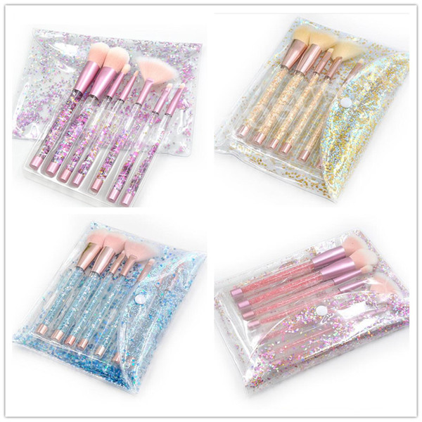 Makeup Brushes Portable Liquid (4 Style )and No Liquid 7pcs with Shiny Crystal Handle Glitter with Cosmetic Bag DHL Free Shipping