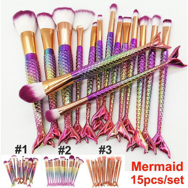 15pcs/lot Mermaid Makeup Brushes Set Foundation Eyeshadow Powder Brush Eyebrow Eyeliner Blush Blending Contour Cosmetic Brush Beauty Tools