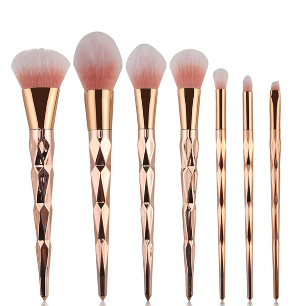 7pcs/set Rose Gold Makeup Brushes Set Blush Powder Eyebrow Eyeshadow Contour Blending Brush Soft Hair Plastic Handle Cosmetic Tools