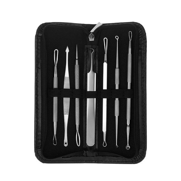 7pcs Facial Blackhead Remover Tool Kit Double-End Comedone Acne Needle Clip Pimple Tweezer Blemish Extractor Set Face Skin Care