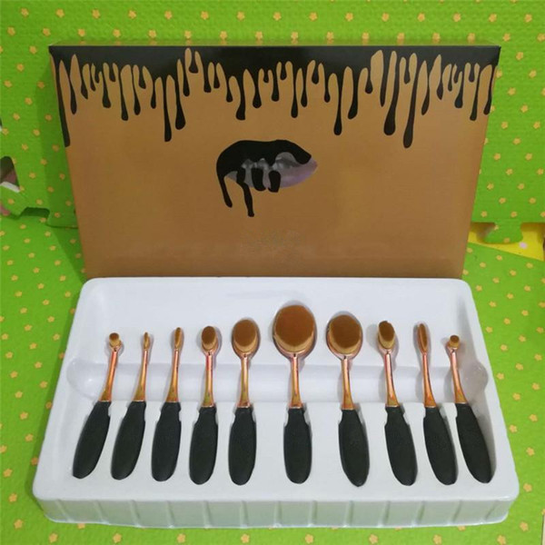 NEW Oval Makeup Brush XOXO Rose Gold Cosmetic Foundation BB Cream Powder Blush 10 pieces Makeup Tools DHL shipping