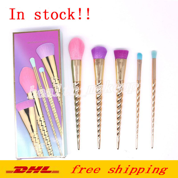 Makeup brushes sets cosmetics brush 5 pcs bright colors rose gold Spiral shank make up brush screw tools Contour box DHL free shipping