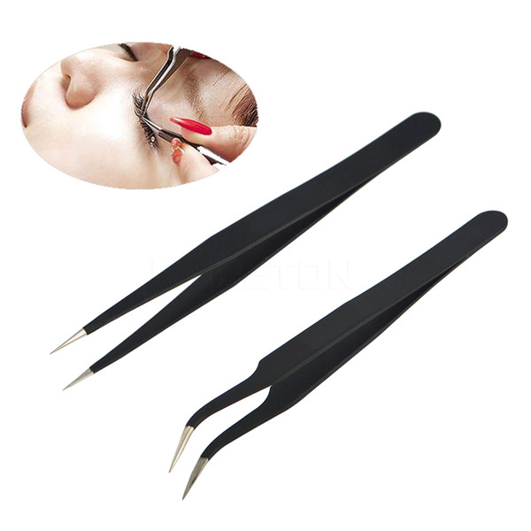 Eyelash Curler Straight+Curved Nail Art False Fake Eye Lashes Eyelash Extension Tweezers Nippers Pointed Clip Nail Art Tool