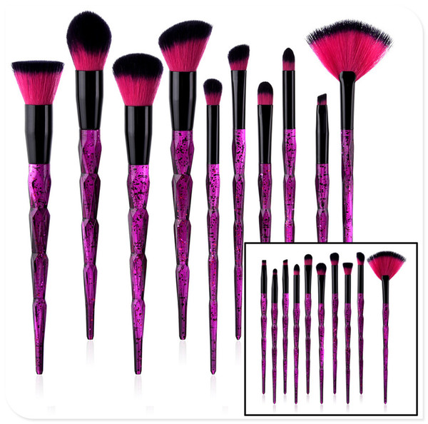 Purple Plastic Handle Professional Makeup Brushes Set 10pcs Brush Kit with Eyeshadow Flat Head Fan Concealer Brush